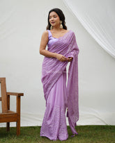 Safron Pink Pearl Sequence Worked Heavy Georgette Saree